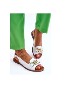 Skórzane Sandały Damskie Lewski Shoes 3230 Biały Groch białe. Zapięcie: pasek. Kolor: biały. Materiał: skóra. Wzór: grochy. Obcas: na obcasie. Wysokość obcasa: niski #5