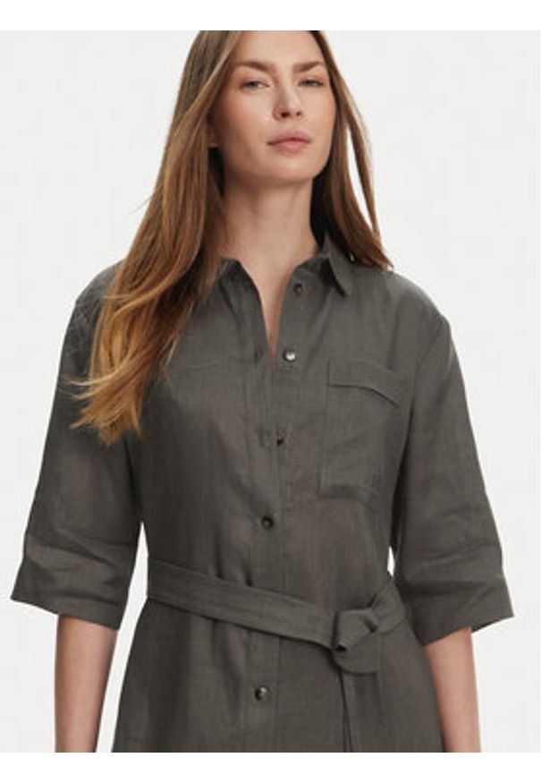 Max Mara Leisure Sukienka koszulowa Salute 2516221028 Zielony Regular Fit. Kolor: zielony. Materiał: len. Typ sukienki: koszulowe