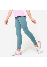 DOMYOS - Legginsy dziecięce Domyos. Okazja: na uczelnię. Kolekcja: plus size. Kolor: zielony. Materiał: materiał, elastan, poliester. Styl: sportowy