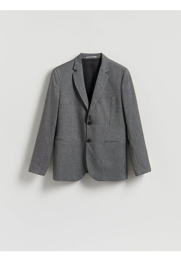 Reserved - Marynarka slim fit z wiskozą - czarny. Kolor: czarny. Materiał: wiskoza