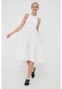 Deha sukienka kolor biały midi rozkloszowana. Kolor: biały. Materiał: materiał. Długość rękawa: na ramiączkach. Długość: midi #3