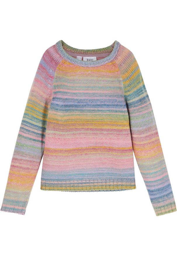 bonprix - Sweter z dzianiny o splocie grubych oczek. Kolor: różowy. Materiał: dzianina. Wzór: ze splotem