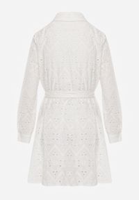 Born2be - Biała Ażurowa Sukienka Bawełniana z Wiązanym Paskiem Ilerah. Kolor: biały. Materiał: bawełna. Wzór: ażurowy. Styl: boho #8