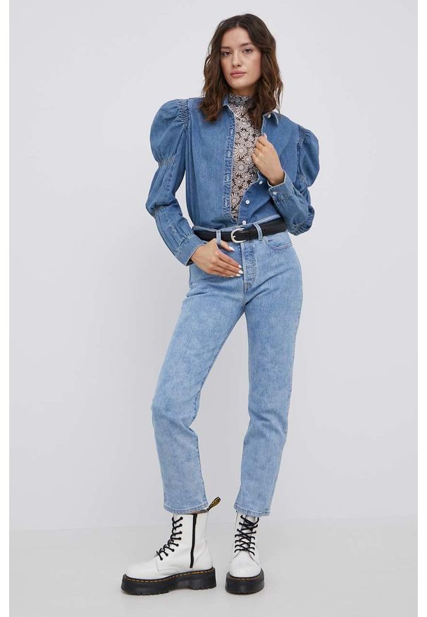 Levi's® - Levi's Koszula jeansowa damska relaxed z kołnierzykiem klasycznym. Okazja: na spotkanie biznesowe. Typ kołnierza: kołnierzyk klasyczny. Kolor: niebieski. Materiał: jeans. Długość rękawa: długi rękaw. Długość: długie. Styl: klasyczny