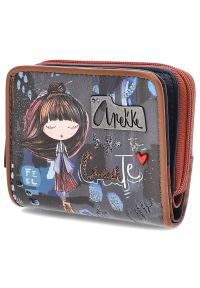 Granatowy Stylowy Portfel Damski Anekke. Kolor: niebieski. Materiał: materiał, skóra ekologiczna. Wzór: aplikacja #6