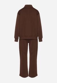 Born2be - Brązowy Bawełniany Komplet Dresowy Bluza na Suwak i Spodnie Tevrisa. Kolor: brązowy. Materiał: bawełna, dresówka. Sport: turystyka piesza #2