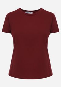 Born2be - Bordowy Bawełniany T-shirt w Klasycznym Stylu Nedila. Kolor: czerwony. Materiał: bawełna. Długość: długie. Styl: klasyczny #7