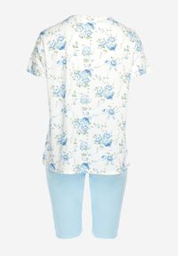 Born2be - Niebiesko-Biały Komplet Piżamowy w Kwiaty Koszulka z Krótkim Rękawem i Spodnie Lużne 3/4 Lareni. Kolor: niebieski. Materiał: bawełna. Długość: krótkie. Wzór: kwiaty #3