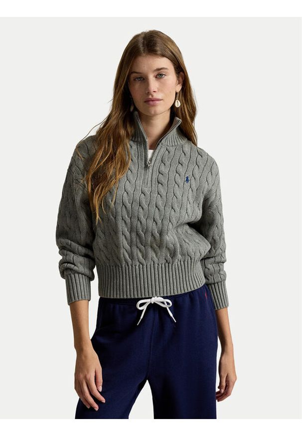 Polo Ralph Lauren Sweter 211963467506 Szary Regular Fit. Typ kołnierza: polo. Kolor: szary. Materiał: bawełna