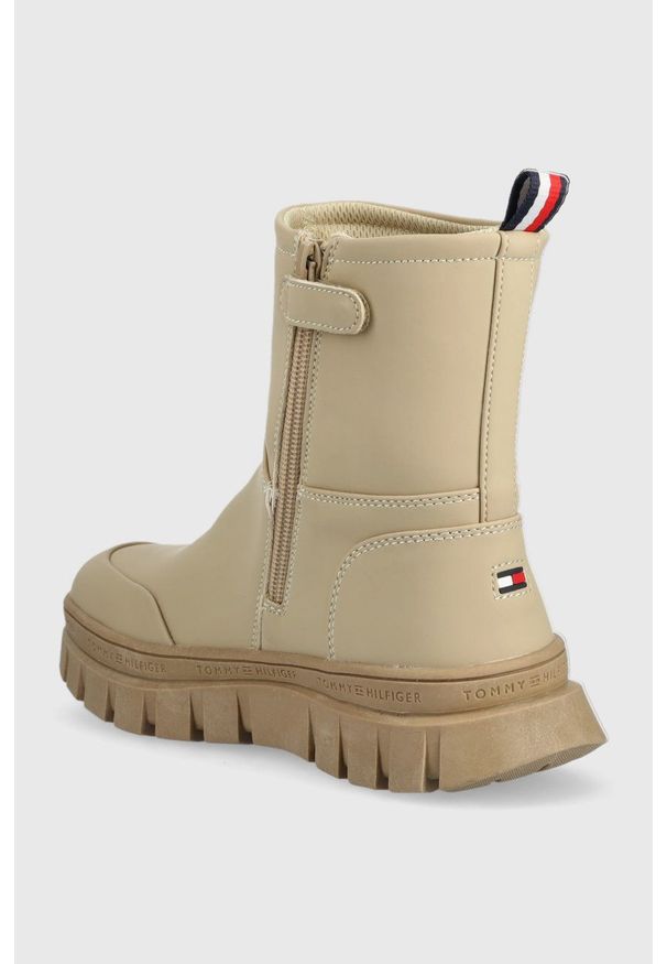 TOMMY HILFIGER - Tommy Hilfiger botki dziecięce kolor beżowy. Nosek buta: okrągły. Kolor: beżowy. Materiał: guma
