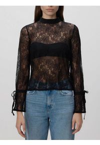 Reserved - Koronkowa bluzka ze stójką - czarny. Typ kołnierza: kołnierzyk stójkowy. Kolor: czarny. Materiał: koronka #1
