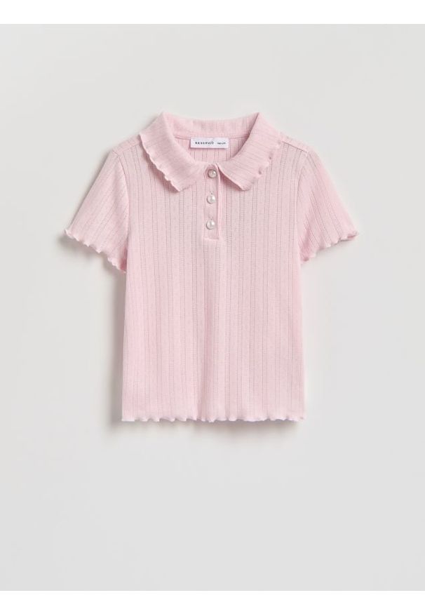 Reserved - Bluzka z ozdobnymi guzikami - pastelowy róż. Kolor: różowy. Materiał: dzianina