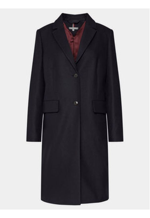 TOMMY HILFIGER - Tommy Hilfiger Płaszcz wełniany Classic Light Wool Blend Coat WW0WW41662 Granatowy Regular Fit. Kolor: niebieski. Materiał: wełna