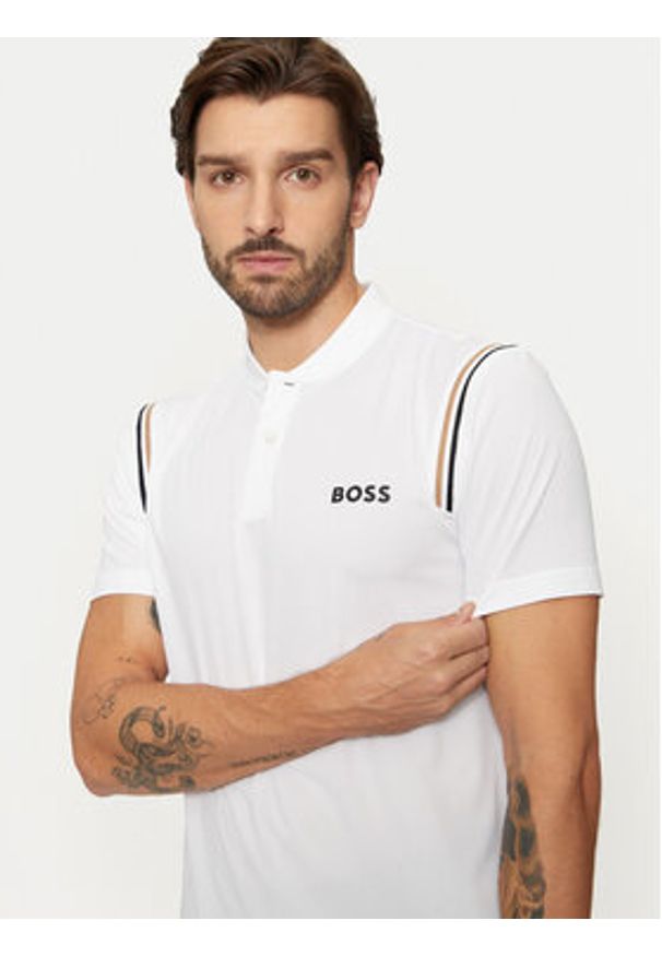 BOSS - Boss T-Shirt Pariq 50534347 Biały Slim Fit. Kolor: biały. Materiał: syntetyk