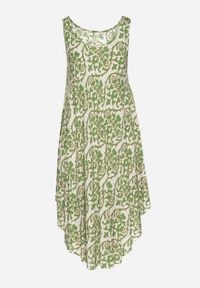 Born2be - Zielona Bawełniana Sukienka Rozkloszowana w Abstrakcyjny Wzór Natiliana. Okazja: na co dzień. Kolor: zielony. Materiał: bawełna. Sezon: lato. Styl: casual #3