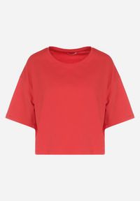 Born2be - Czerwony Krótki T-shirt z Gładkiej Dzianiny Alinthea. Kolor: czerwony. Materiał: dzianina. Długość rękawa: krótki rękaw. Długość: krótkie. Wzór: gładki