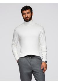 Ombre Clothing - Jednokolorowy dzianinowy męski golf z wiskozą – biały V3 - Rozmiar: XXL. Typ kołnierza: golf. Kolor: biały. Materiał: dzianina, wiskoza