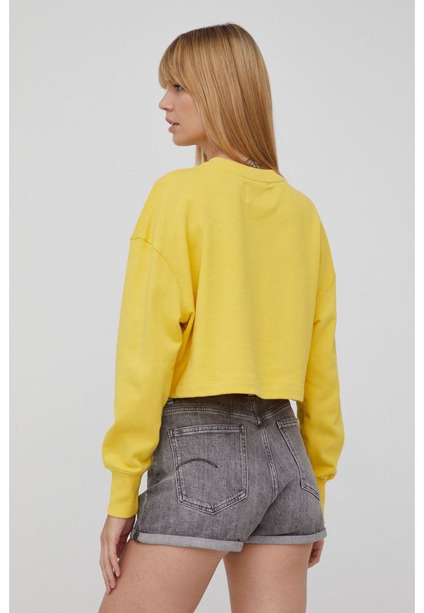 Calvin Klein Jeans bluza bawełniana damska kolor żółty z nadrukiem. Kolor: żółty. Materiał: bawełna. Wzór: nadruk