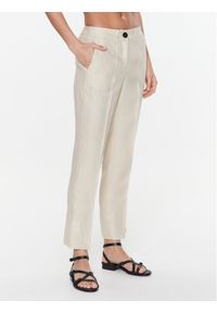 Marella Spodnie materiałowe Garbata 2331311132 Beżowy Slim Fit. Kolor: beżowy. Materiał: materiał, len #1