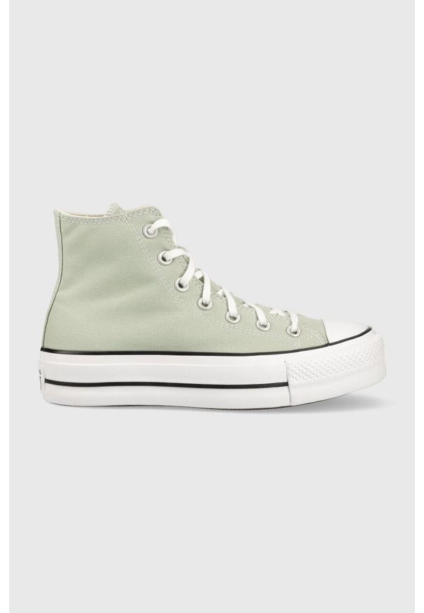 Converse trampki Chuck Taylor All Star Lift HI damskie kolor zielony A03541C. Nosek buta: okrągły. Zapięcie: sznurówki. Kolor: zielony. Szerokość cholewki: normalna. Styl: klasyczny