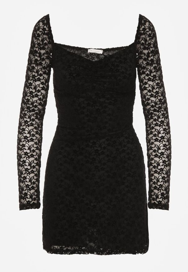 Born2be - Czarna Koronkowa Sukienka o Dopasowanym Kroju z Kwadratowym Dekoltem Tiwedesa. Okazja: na imprezę. Typ kołnierza: dekolt kwadratowy. Kolor: czarny. Materiał: koronka. Styl: elegancki, klasyczny