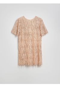 Reserved - Cekinowa sukienka mini - złoty. Kolor: złoty. Materiał: dzianina. Typ sukienki: proste. Długość: mini #1