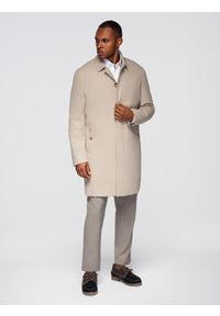 Ombre Clothing - Minimalistyczny płaszcz męski z odpinaną kamizelką - beżowy V1 - Rozmiar: M. Kolor: beżowy. Materiał: poliester, materiał. Styl: elegancki, klasyczny #1