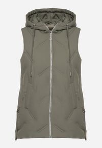 Born2be - Zielona Casualowa Kamizelka z Kapturem i Pikowanymi Przeszyciami Caletta. Okazja: na co dzień. Typ kołnierza: kaptur. Kolor: zielony. Materiał: jeans. Styl: casual #5