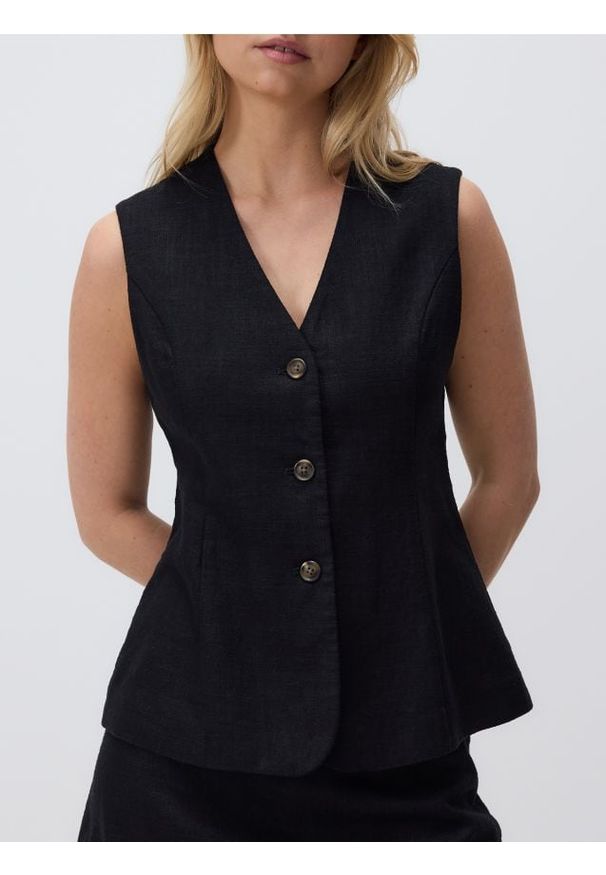 Reserved - Kamizelka z tkaniną ramia - czarny. Kolor: czarny. Materiał: tkanina
