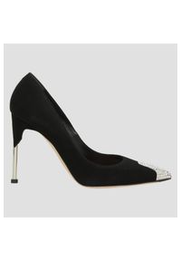 Alexander McQueen - ALEXANDER MCQUEEN Czarne damskie szpilki zamszowe, Rozmiar 37. Nosek buta: okrągły. Kolor: czarny. Materiał: zamsz. Wzór: aplikacja. Obcas: na szpilce. Wysokość obcasa: średni #4