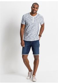 bonprix - T-shirt z dekoltem henley z czystej bawełny, krótki rękaw. Typ kołnierza: typu henley. Kolor: niebieski. Materiał: bawełna. Długość rękawa: krótki rękaw. Długość: krótkie. Wzór: paski #3
