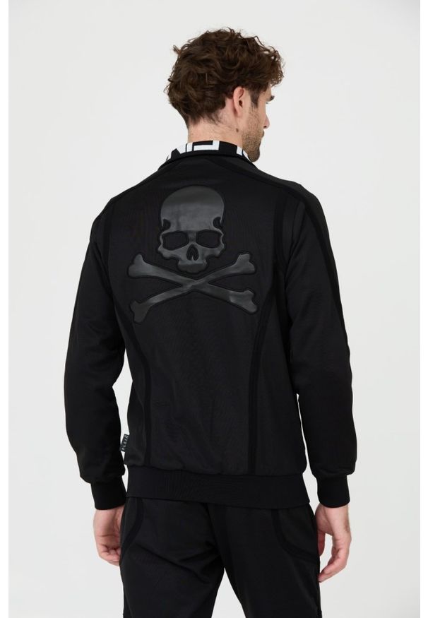 Philipp Plein - PHILIPP PLEIN Czarna męska bluza dresowa Jogging Zipped Jacket, Rozmiar M. Kolor: czarny. Materiał: dresówka