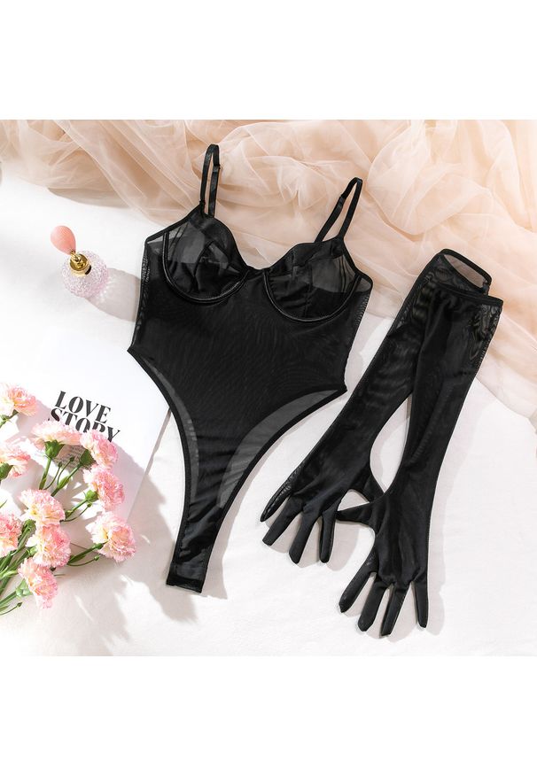 Intica - Body transparentne z usztywnieniem na specjalne okazje Cella. Kolor: czarny. Materiał: materiał