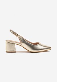 Renee - Złote Sandały Vices na Słupku Slingback ze Skórzaną Wkładką Ciaravien. Okazja: na co dzień. Zapięcie: sprzączka. Kolor: złoty. Materiał: skóra. Obcas: na słupku. Styl: casual, klasyczny, elegancki #3