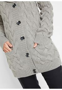 Sweter rozpinany z szalowym kołnierzem i wzorem w warkocze bonprix szary melanż. Kolor: szary. Długość: długie. Wzór: melanż #3