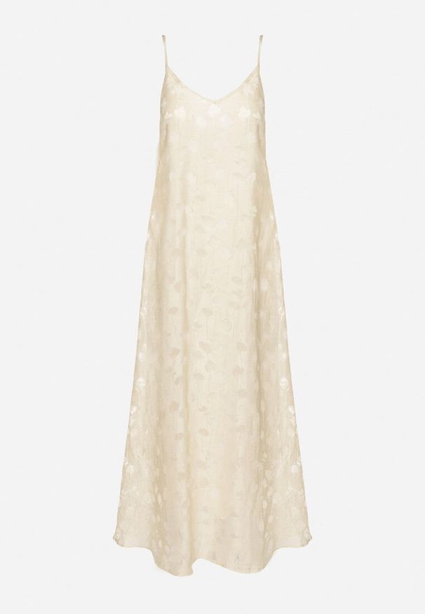 Born2be - Beżowa Sukienka z Wiskozą o Trapezowym Kroju na Ramiączkach Silarelle. Okazja: na co dzień. Typ kołnierza: dekolt w kształcie V. Kolor: beżowy. Materiał: wiskoza. Długość rękawa: na ramiączkach. Typ sukienki: trapezowe. Styl: casual, elegancki