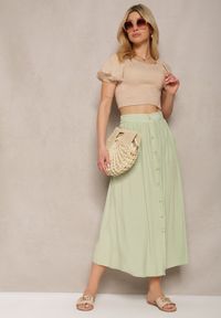 Renee - Jasnozielona Rozkloszowana Spódnica Maxi z Gumką w Talii i Kieszeniami Kendrani. Okazja: na co dzień, na imprezę. Kolor: zielony. Styl: casual, elegancki #3