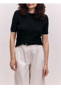 Reserved - Wełniany t-shirt - czarny. Kolor: czarny. Materiał: wełna