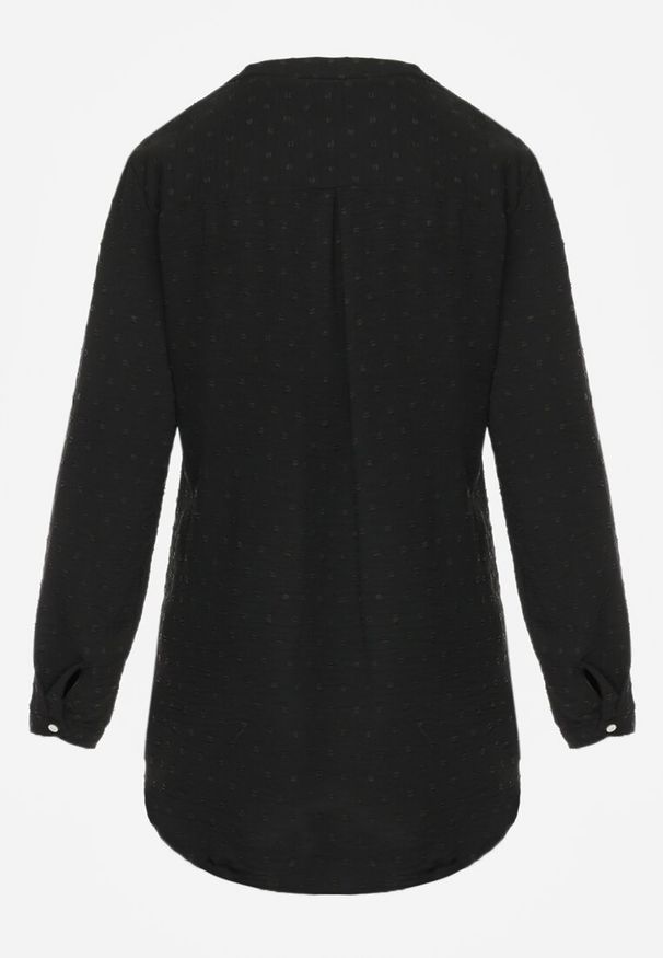 Renee - Czarna Bluzka z Guzikami z Tkaniny Plumeti Jorale. Kolor: czarny. Materiał: tkanina. Styl: elegancki