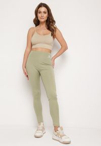 Born2be - Zielone Legginsy z Wysokim Stanem i Gumką w Pasie Bloelia. Stan: podwyższony. Kolor: zielony. Wzór: gładki #3