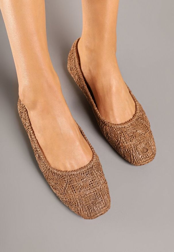 Born2be - Brązowe Strukturalne Balerinki z Plecionki Resanya. Okazja: na co dzień. Zapięcie: bez zapięcia. Kolor: brązowy. Materiał: jedwab, jeans. Styl: casual