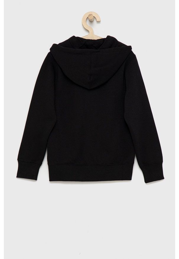 Champion Bluza dziecięca kolor czarny z kapturem z aplikacją. Okazja: na co dzień. Typ kołnierza: kaptur. Kolor: czarny. Wzór: aplikacja. Styl: casual