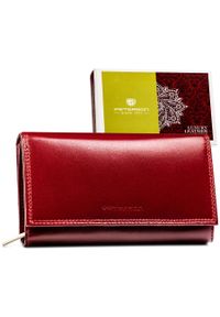Skórzany portfel damski w czerwonym kolorze zamykany na zatrzask - Peterson. Kolor: czerwony. Materiał: skóra #1