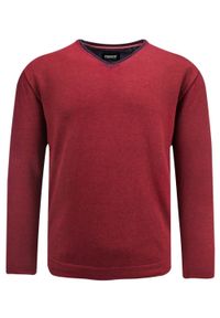 Lekki, Bawełniany Sweter Męski Pioneer - V-neck - Ceglany. Okazja: na co dzień. Kolor: czerwony. Materiał: bawełna. Styl: casual, elegancki #1