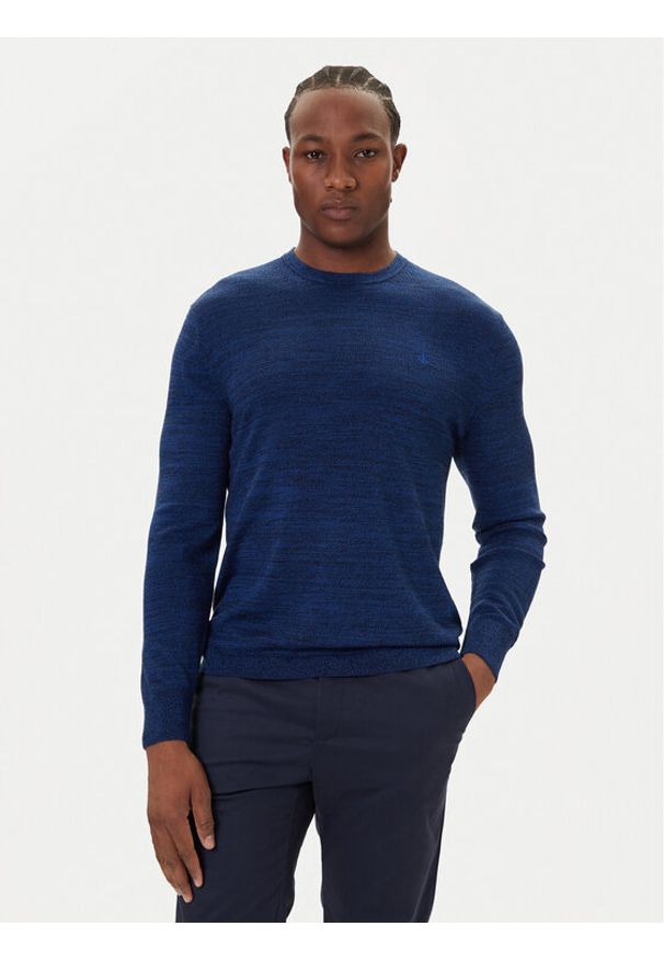 Calvin Klein Sweter LV04LB305G Granatowy Regular Fit. Kolor: niebieski. Materiał: wełna