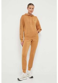 Guess bluza damska kolor brązowy z kapturem z nadrukiem. Typ kołnierza: kaptur. Kolor: brązowy. Materiał: materiał, dzianina, wiskoza. Wzór: nadruk #4