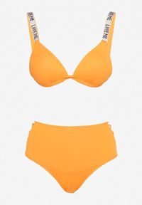Born2be - Pomarańczowe Bikini Biustonosz na Regulowanych Ramiączkach z Cyrkoniami Majtki ze Sznurkiem Urubia. Kolor: pomarańczowy. Wzór: aplikacja #6