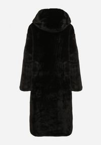 Born2be - Czarny Płaszcz Pluszowy z Kapturem Zereta. Okazja: na co dzień, na imprezę. Typ kołnierza: kaptur. Kolor: czarny. Materiał: jeans. Długość rękawa: długi rękaw. Długość: długie. Sezon: jesień, wiosna. Styl: casual, elegancki #4
