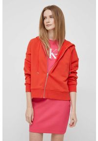 United Colors of Benetton bluza bawełniana damska kolor pomarańczowy z kapturem gładka. Typ kołnierza: kaptur. Kolor: pomarańczowy. Materiał: bawełna. Wzór: gładki #1