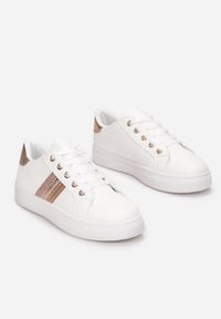 Born2be - Biało-Szampańskie Sneakersy Asoaea. Zapięcie: sznurówki. Kolor: biały. Wzór: aplikacja